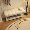 Entryway bench，indoor bench，Versatile Indoor Furniture, Upholstered Kitchen Bench, Iron base，Bench with storage rack at the end of the bed，for Dining Room, Living Room, Hallway,...