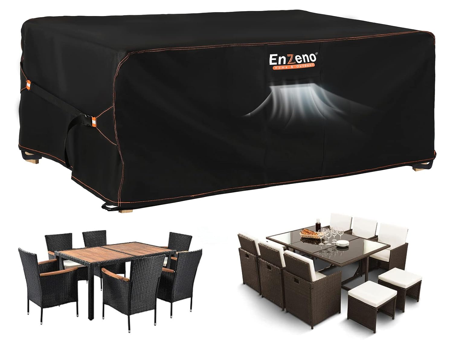 Enzeno Garden Furniture Covers,180X120X74cm Waterproof,420D Heavy Duty Oxford Fabric Outdoor Patio Table Cover with Air Vent for Chair and Table Cover