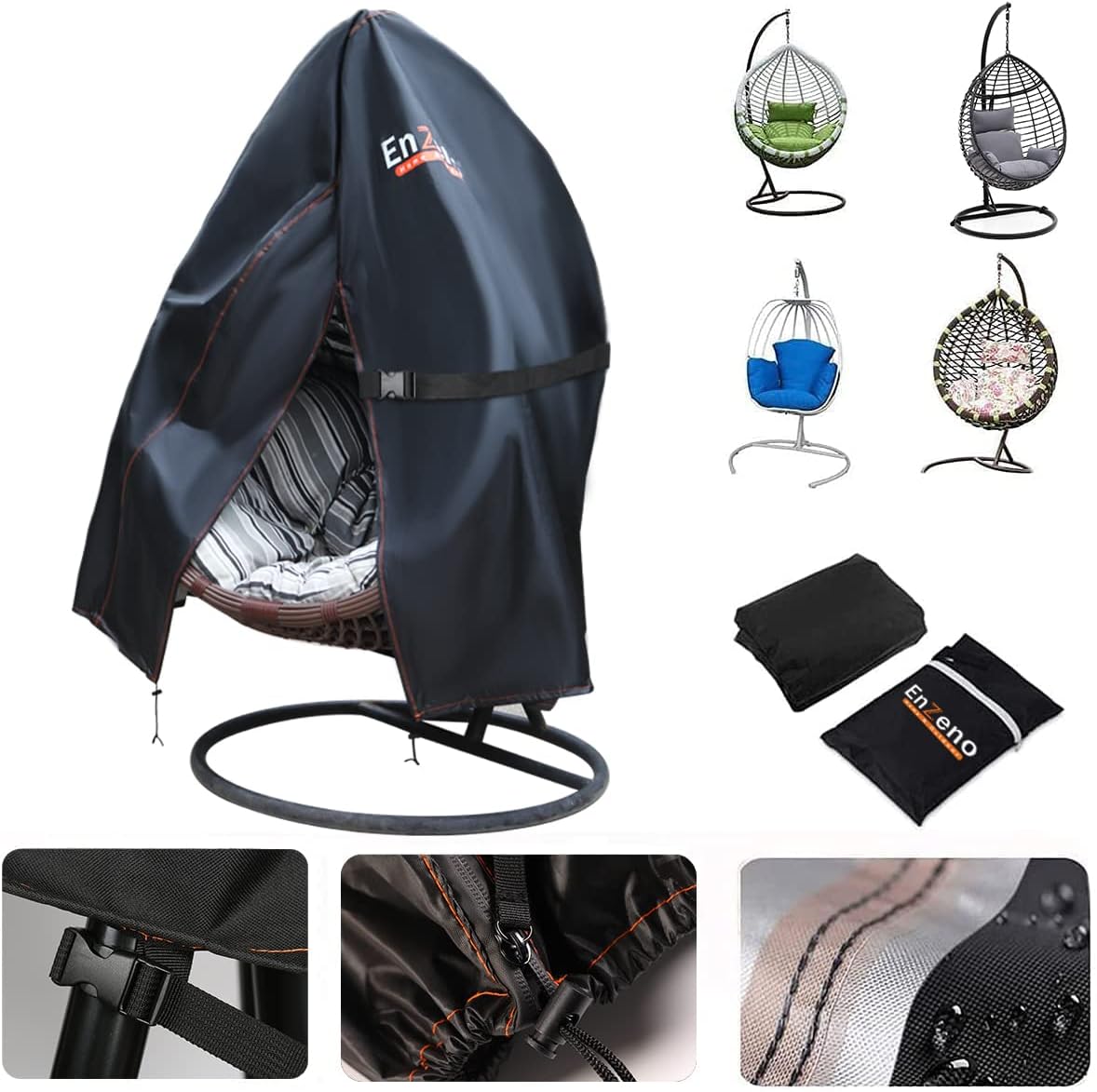 Enzeno Patio Hanging Egg Chair Cover, Outdoor Single seat Cocoon Swing Egg Chair Cover Waterproof with Zipper, 210D Heavy Duty Veranda Garden large Cover for egg chair on stand...