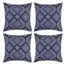Eternal Beauty Outdoor Cushion Covers Polyester 4PCS 18"x18", Waterproof Square Throw Pillow Case for Garden Furniture Sofa with Invisible Zipper, Blue Square (45cmx45cm)