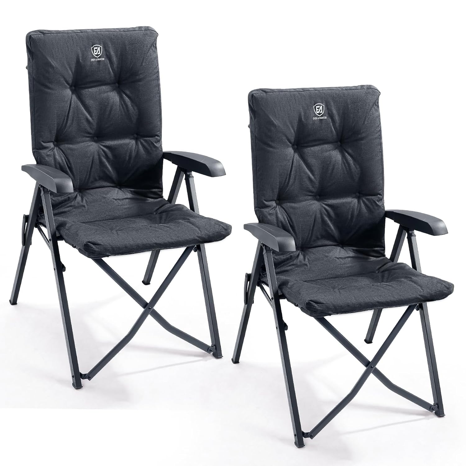 EVER ADVANCED Luxury Camping Chairs 2 Set for Adults Heavy Duty High Back Oversized Folding Garden Chair Comfy Padded 6cm Loadable 150kg Cam Adjustable Dining Chairs 4-Position...