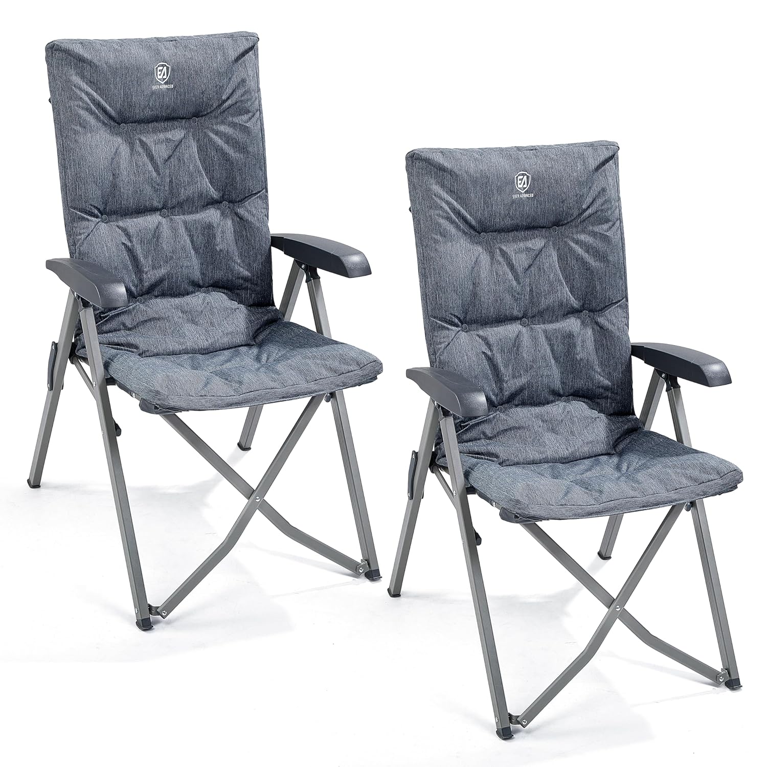 EVER ADVANCED Luxury Camping Chairs 2 Set for Adults Heavy Duty High Back Oversized Folding Garden Chair Comfy Padded 6cm Loadable 150kg Cam Adjustable Dining Chairs 4-Position...