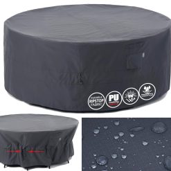 F&J Outdoors Garden Furniture Covers Waterproof Outdoor Table Cover Heavy Duty Tear Resistant Cinched Waist Windproof Round Garden Furniture Cover, Grey, 213x79cm
