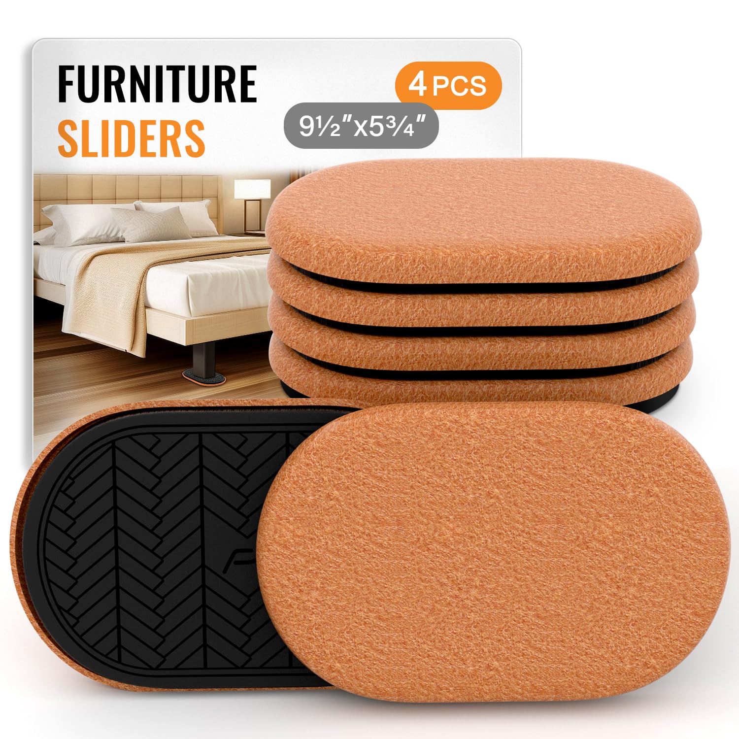 Felt Furniture Sliders for Hardwood Floors Large 4 PCS 24cm x 14.5cm Oval Reusable Furniture Slider with Extra Thick Design - Heavy-Duty Furniture Movers - Felt Sliders...