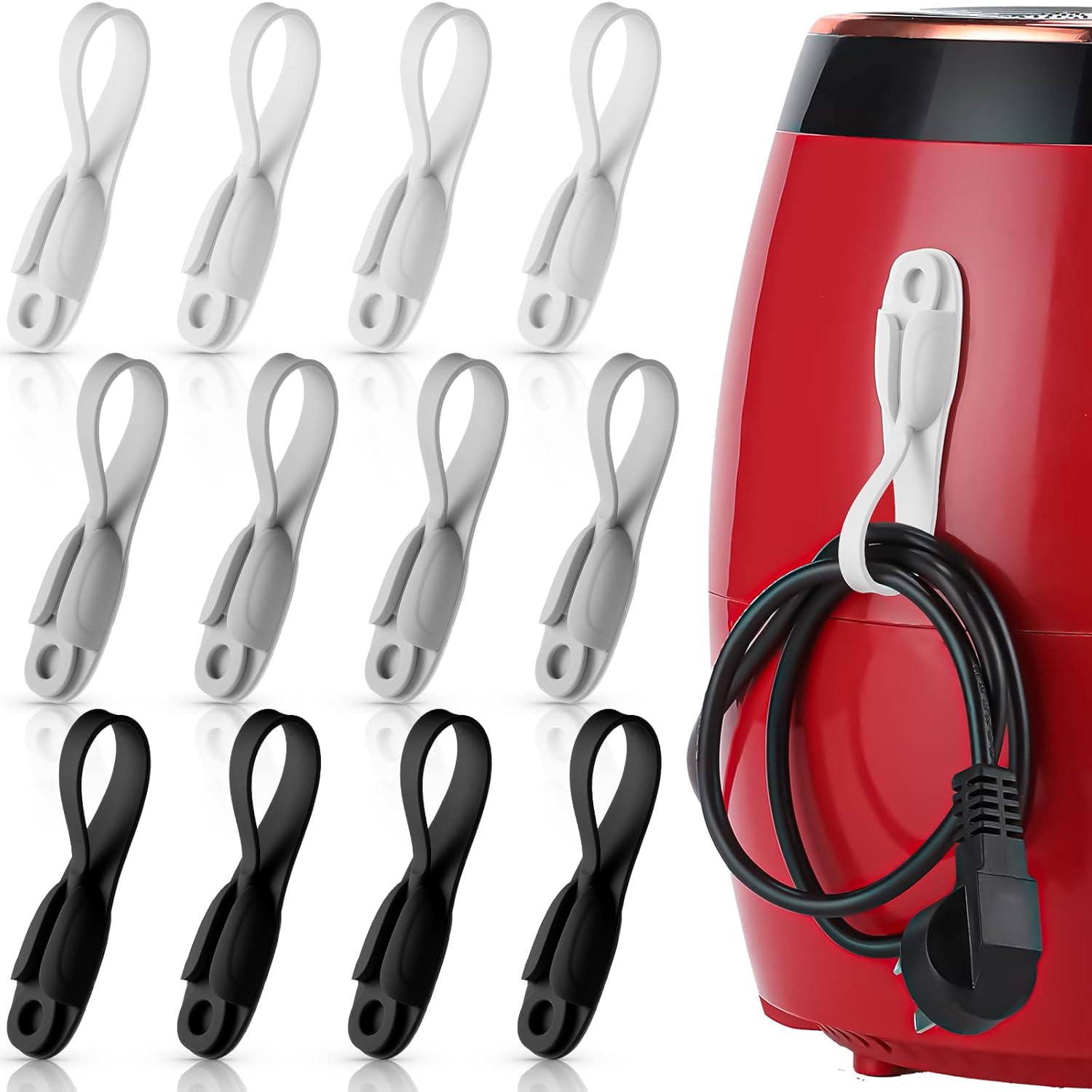 Fiada 12 Pcs Cord Bundlers Cord Organizer for Appliances, Self Adhesive Kitchen Sticky Silicone Holder Organizer for Air Fryer, Toaster, Home Decorations Accessories(Black,...
