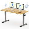 FLEXISPOT Electric Standing Desk Height Adjustable Sit Stand Up Desk for Home Office with Backpack Hook and Memory Smart Panel (140 * 80cm, Silver Frame+Maple Desktop)