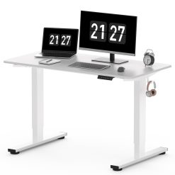 FLEXISPOT ONE PIECE Electric Standing Desk Height Adjustable Sit Stand Desk Heavy Duty Steel for Home Office (120 * 60cm, White Frame+ White Desktop)
