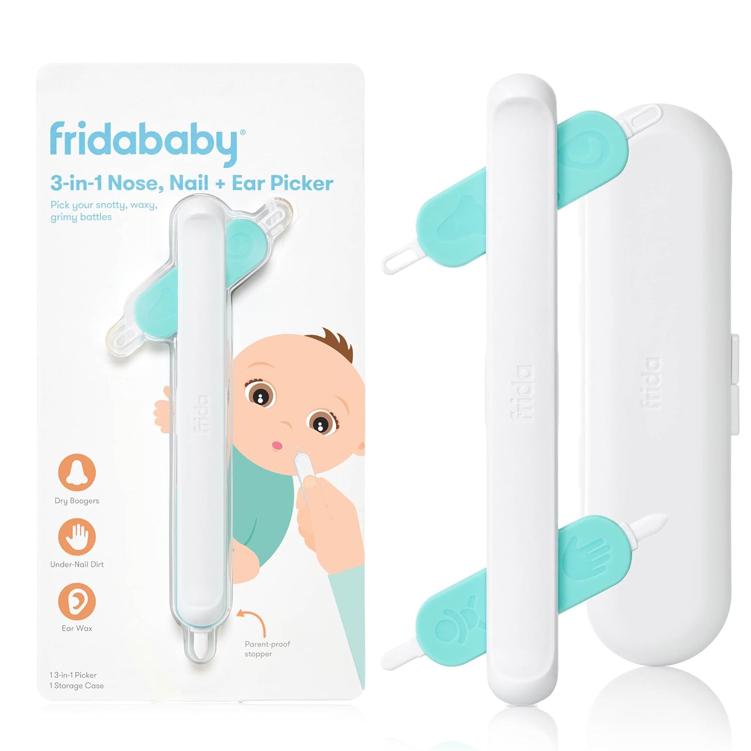 Frida Baby 3-in-1 Nose, Nail + Ear Picker: Baby Ear Cleaner + Baby Nose Cleaner and Nail Tool for Babies + Toddlers, Safely Clean Baby's Boogers, Ear Wax & More, 3-in-1 Picker +...