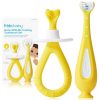 Frida Baby Training Toothbrush Grow-with-Me Set, 1 Baby Toothbrush + 1 Toddler Toothbrush for use from 6-24 Months, Easy-Grip Handle, Triple Angle Silicone Bristles, Soft...