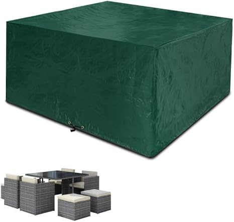 Funshot Cube Outdoor Furniture Covers, Garden Table Covers Waterproof, Patio Rattan Cube Set Cover for Garden Square Table and Chairs, Rattan Garden Furniture Set, Green,...