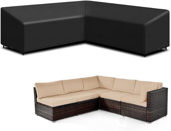 Funshot L Shaped Garden Furniture Covers - Waterproof, Windproof, Anti-UV, 420D Oxford Fabric Outdoor Patio Rattan Corner Sofa Dining Set Covers, 215*215*85*64/78cm