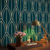 FunStick 44.5CMx9M Green and Blue Self Adhesive Patterned Wallpaper Geometric Contact Paper for Furniture Green Blue Wallpaper Peel and Stick Geometric Vinyl Wrap for Furniture...