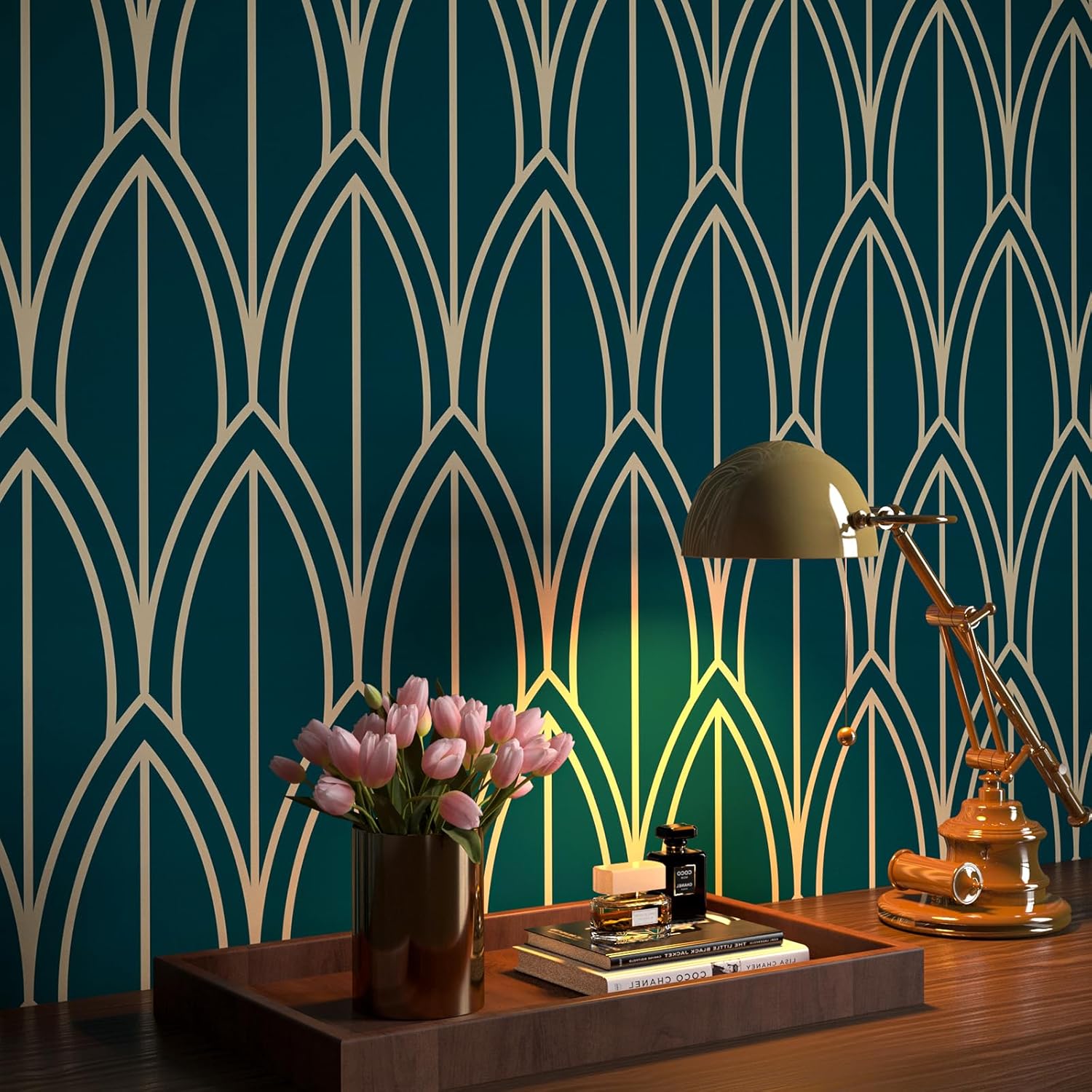 FunStick 44.5CMx9M Green and Blue Self Adhesive Patterned Wallpaper Geometric Contact Paper for Furniture Green Blue Wallpaper Peel and Stick Geometric Vinyl Wrap for Furniture...