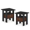 Furinno Andrey Side Table, Nightstand with Bin Drawer, Americano/Medium Brown, Set of 2