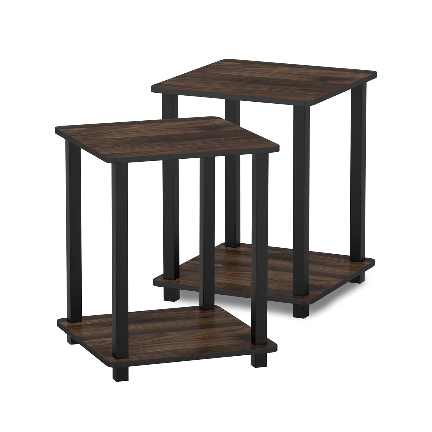 Furinno Simplistic 2-Pack End Table, Side Table, Nightstand, Columbia Walnut/Black