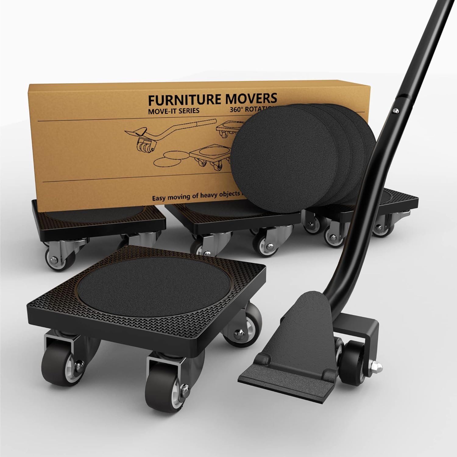 Furniture Movers with Wheels & Lifter Kit by ONEON, 1 1/4" Gentle Wheels Made of TPE, 500 LB Max Load Capacity, Furniture Mover for Moving Heavy Furniture Tool Set