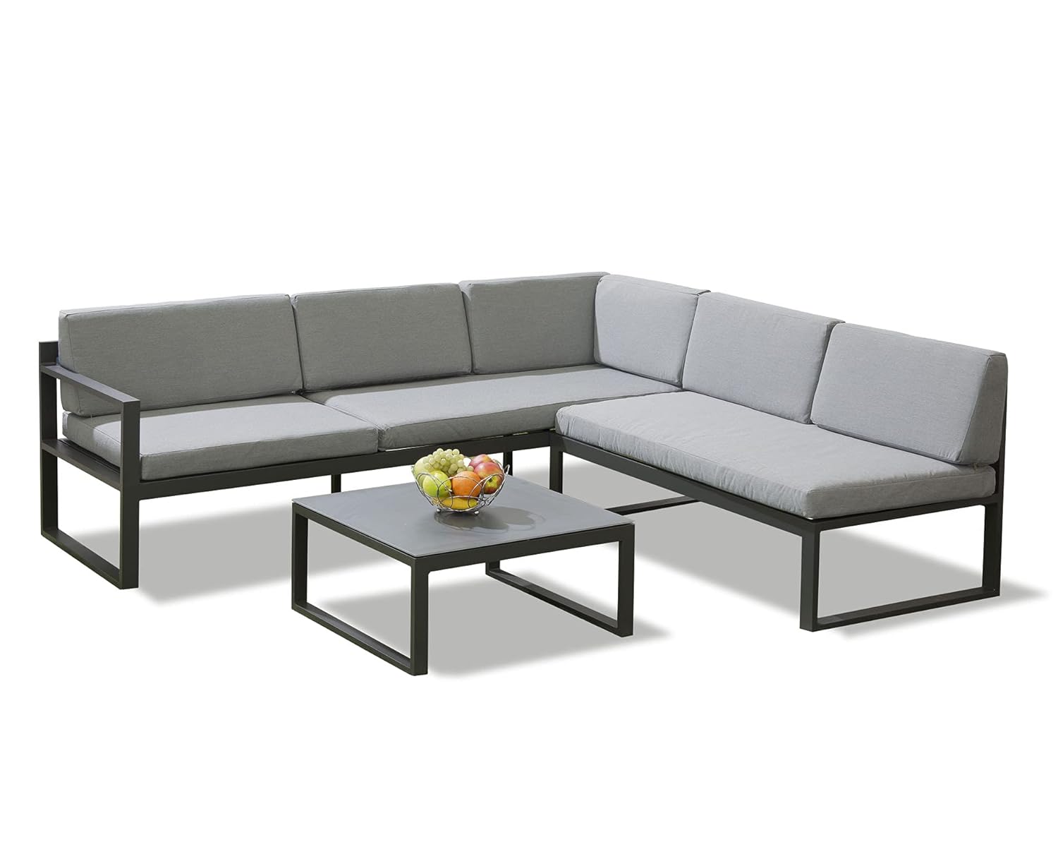 Garden Store Direct Sydney Aluminium Large Corner Lounge Set w/Textured Glass Coffee Table. Convertable Into Sunlounger. Ready Assembeled, Unpack & Enjoy!