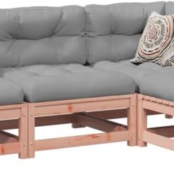 Gecheer Garden Sofa Set 4 Piece Wooden Outdoor Sofa Chairs Patio Terrace Seating Outdoor Furniture Solid Wood Douglas Fir Type1