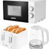 Geepas Electric Kettle 4 Slice Bread Toaster & Microwave Kitchen Set | 2200W 1.7L Illuminating Glass Kettle | 1400W Toaster with 6 Level Browning Control | 700W Solo Manual Dial...