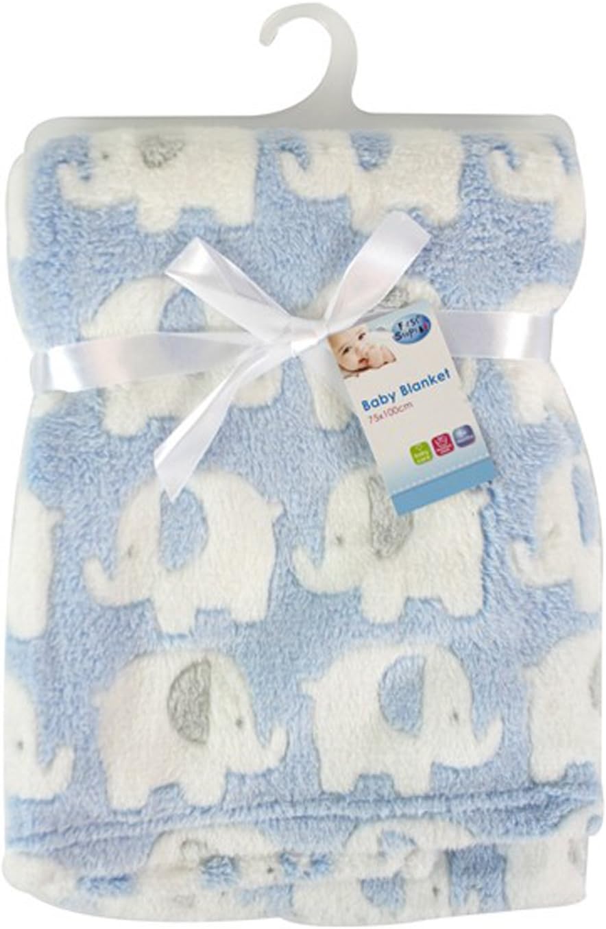 Genuine"First Steps" Luxury Soft Fleece Baby Blanket in Cute Elephant Design 75 x 100cm for Babies from Newborn