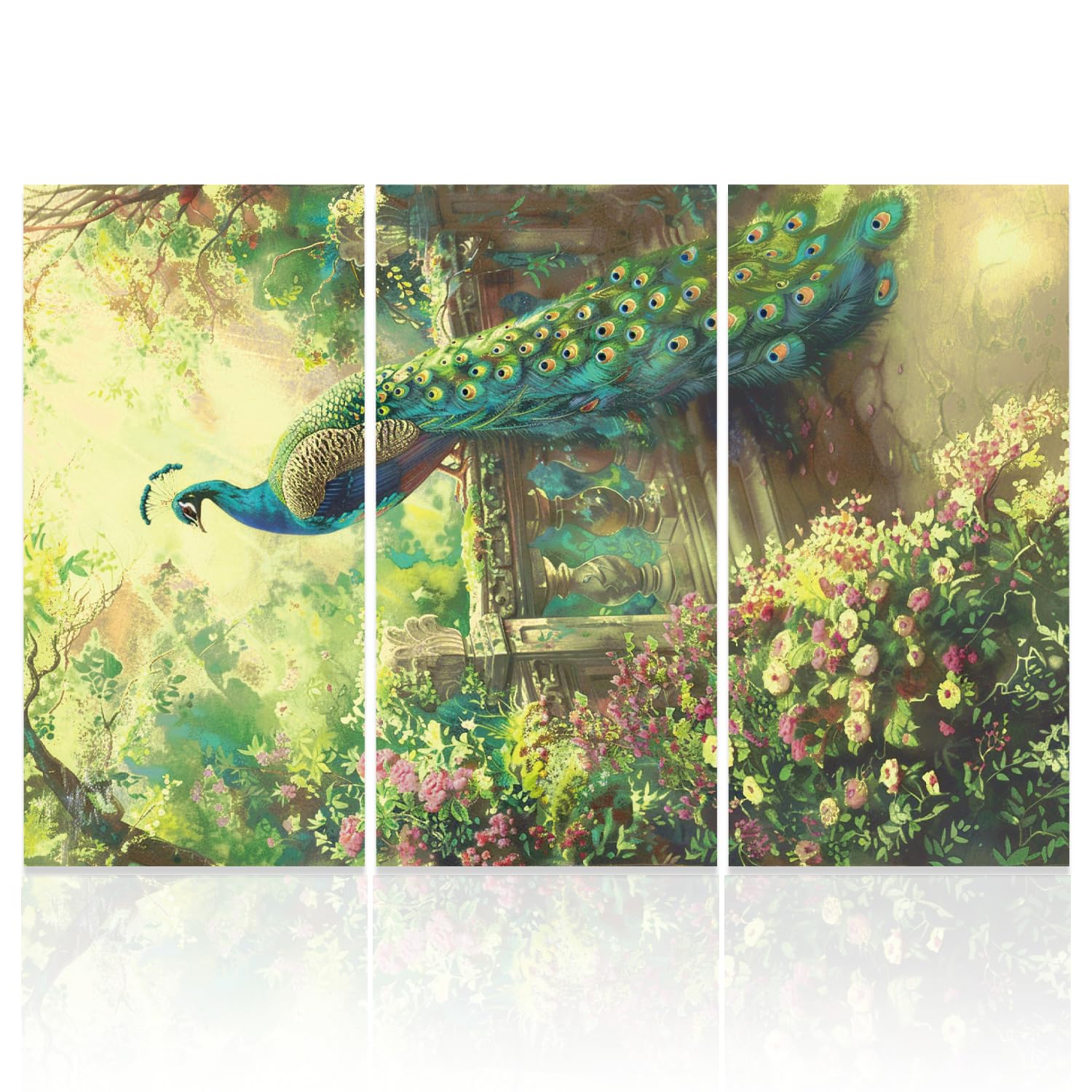GLOBLELAND 3Pcs Peacock and Flowers Furniture Transfer 6x12inch Garden Peacock Rub on Transfer Self-Adhesive Wall Art Decals for Bedroom Living Room Desk Table Decoration