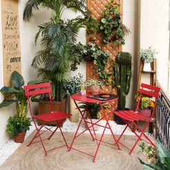 Grand patio Bistro Set 3 Pieces, Garden Furniture Set, Folding 2 Chairs and 1 Table, Weather-Resistant, Patio Table Chairs for Balcony,Yard, Garden (Red)