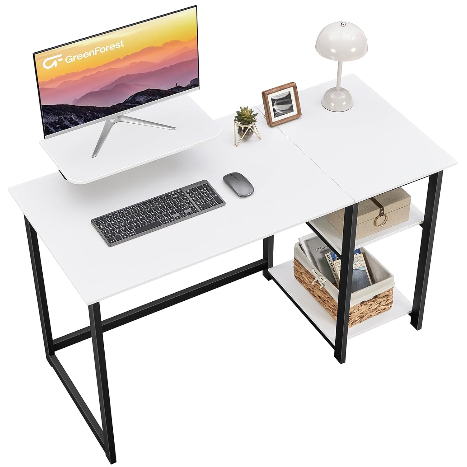 GreenForest Computer Desk with Monitor Stand,100cm Home Office Desk ...
