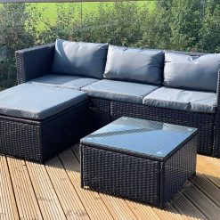 GSD Victoria Rattan Garden Furniture Corner Sofa Lounge Chase Set - Modular 4 Piece In/Outdoor - 3 Colours To Choose From (Black)