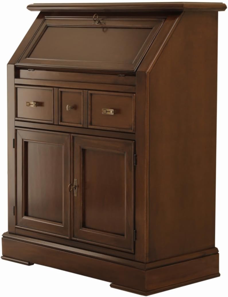 Handcrafted wooden secretaire, classic style, two doors, one drawer and one flap in antique walnut, furniture for entrance, living room, study, cm.80.5x37.5x H 96.5