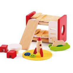 Hape Children’s Room | Highly Detailed Kid’s Room Doll House Furniture Set Including Bunk Beds, Table, Chairs and Rocket Ship