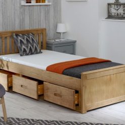 Happy Beds Mission Wooden Solid Waxed Pine Storage Bed Drawers Furniture Frame 3' Single 90 x 190 cm