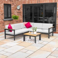 Harrier 5 Seater L Shape Corner Sofa Set with Table – Aluminium Outdoor Garden Furniture Set with Coffee Table, Optional Ottoman & Furniture Cover (No Upgrade)