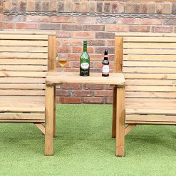 Homme WOODEN GARDEN FURNITURE PATIO TWIN SET 2 CHAIRS + REMOVABLE TRAY JACK + JILL STRAIGHT LOVE SEAT