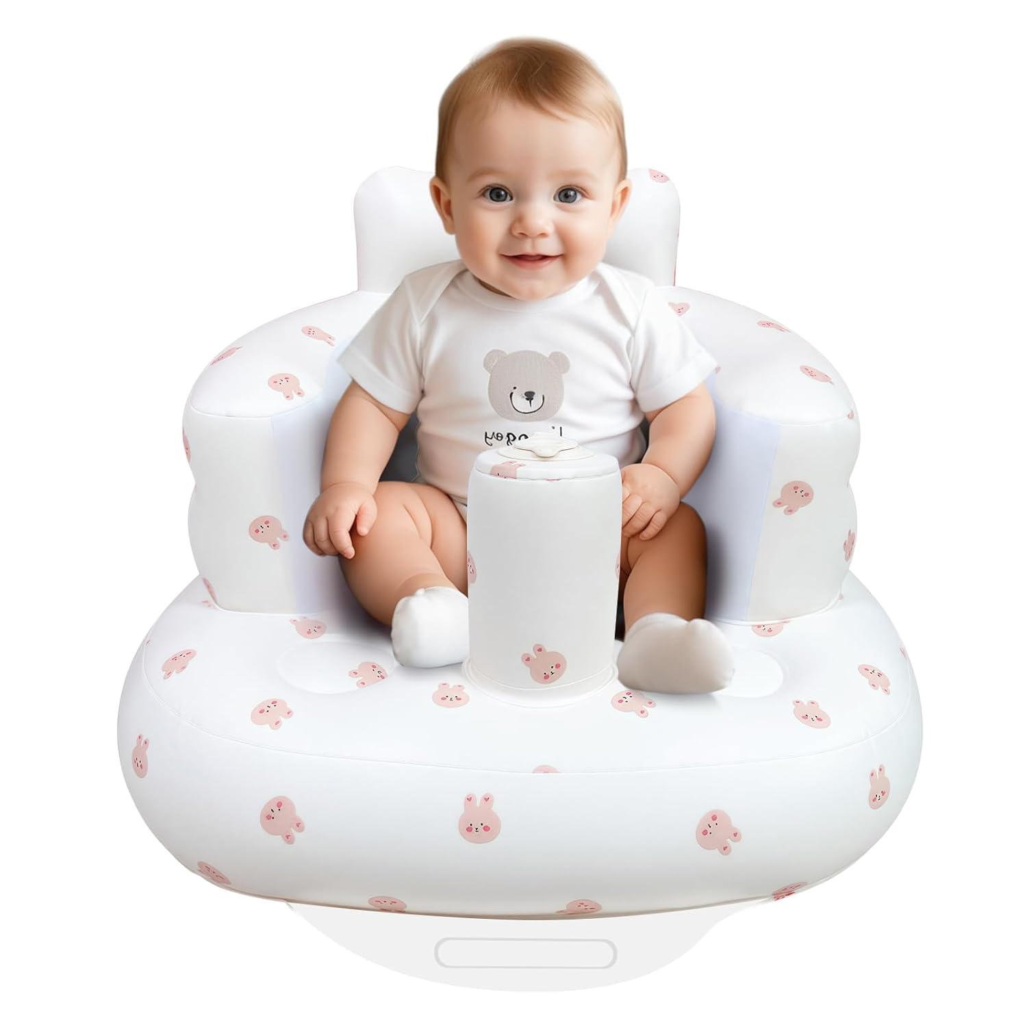 Inflatable Baby Chair, AirSwim Baby Inflatable Seat for Babies 3 Months and Up Summer Inflatable Baby Seat for Sitting Up, Blow Up Baby Floor Seat with Built in Air Pump, Rabbit