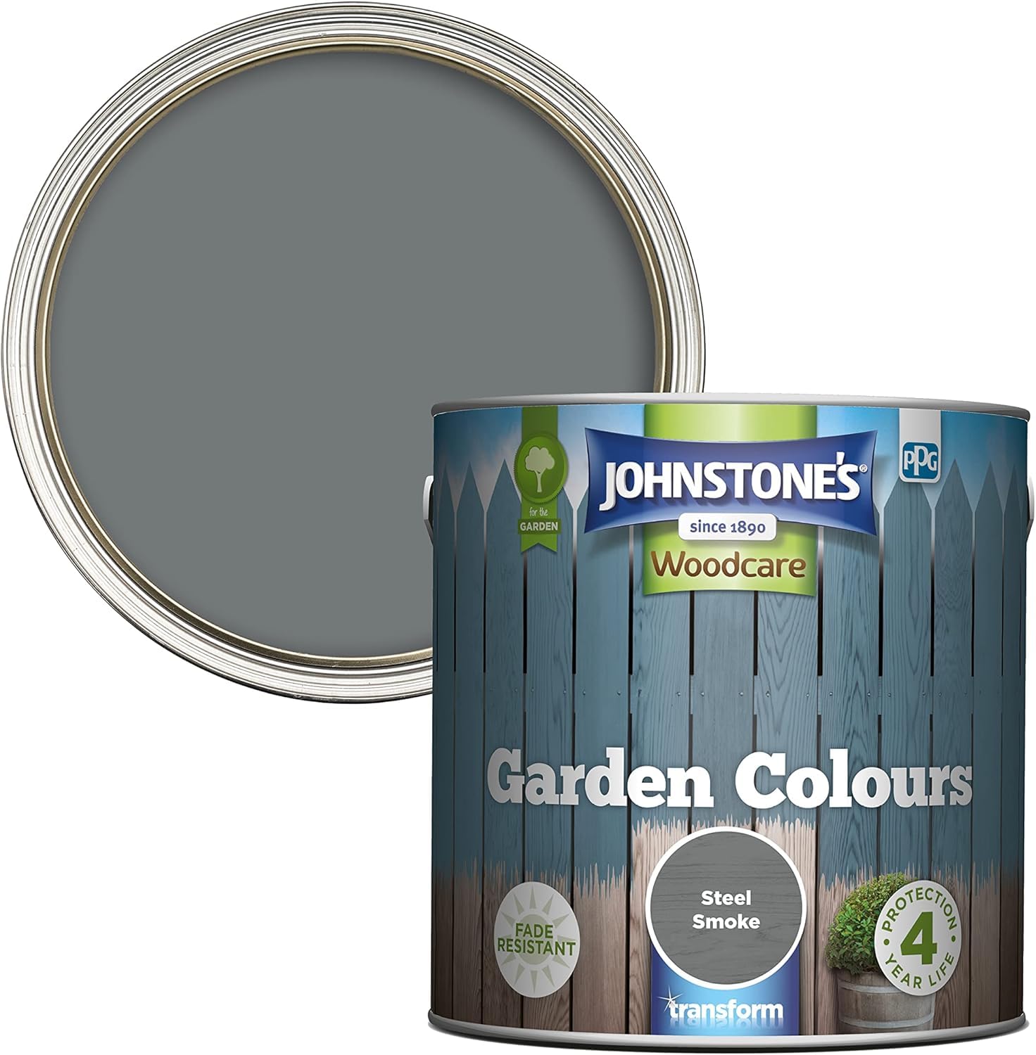 Johnstone’s - Garden Colours - Steel Smoke - Exterior Wood Paint - Fade Resistant - Suitable for Garden Furniture Outdoors - Fence Paint - Dry in 2 hours - 12m2 Coverage per...