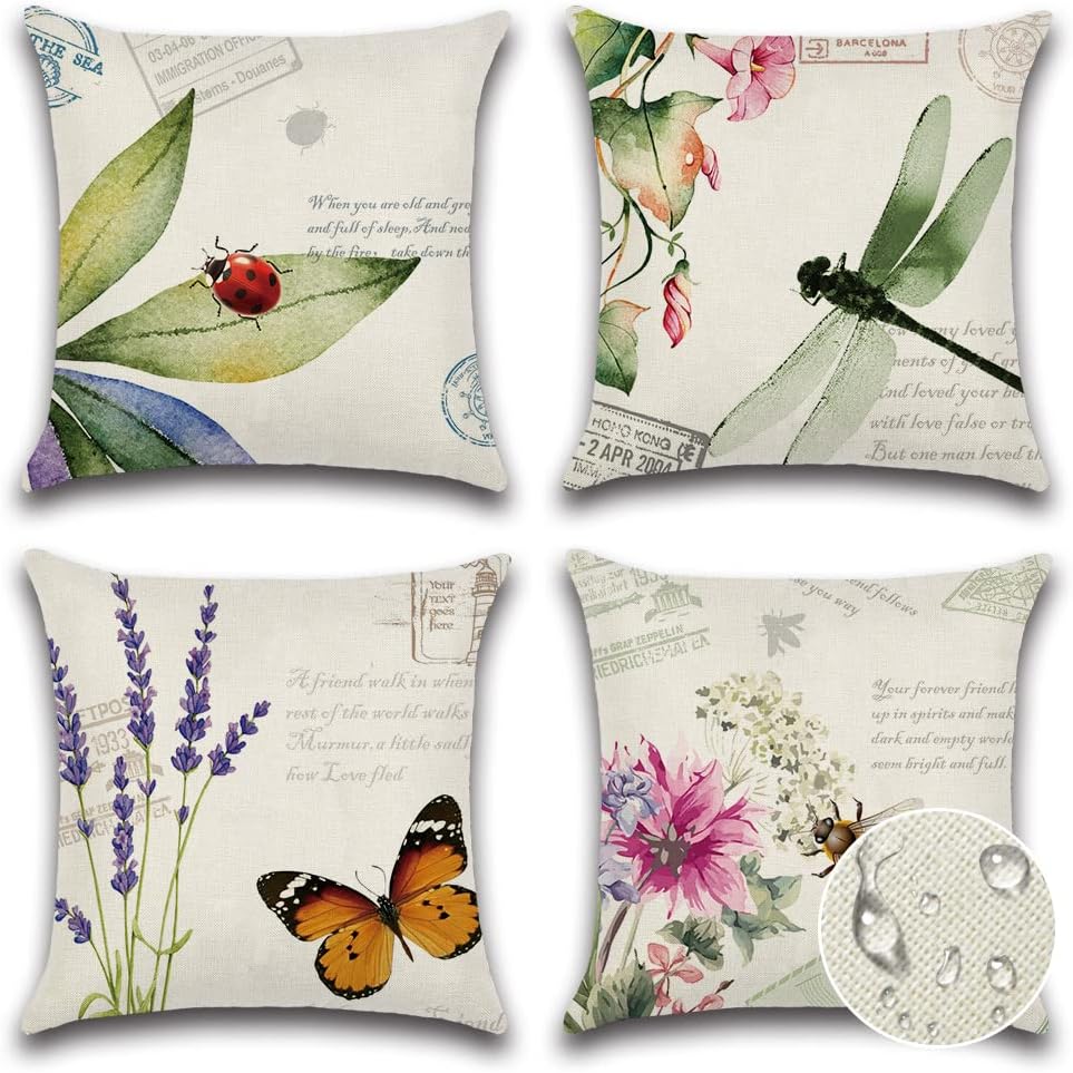 JOTOM Outdoor Decorative Cushion Covers 45x45 cm Waterproof Throw Pillow Covers Outdoor Cushions Butterfly Patio Garden Flower Pillowcases for Bench Sofa Indoor Decoration Set...