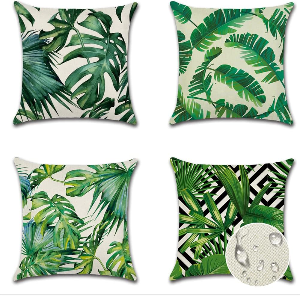JOTOM Outdoor Waterproof Cushion Covers 45x45 cm Tropical Leaves Decorative Throw Pillow Covers Garden Patio Outdoor Cushions Pillow Cases for Couch Bench Sofa Indoor Decor Set...