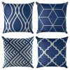 JuneJour Set of 4 Navy Cushion Covers Outdoor Furniture Decorative Linen Square Single-Sided Printing Pillow Cover for Home Office Sofa Couch Car Garden 45 x 45cm (A-l-Navy, 18...