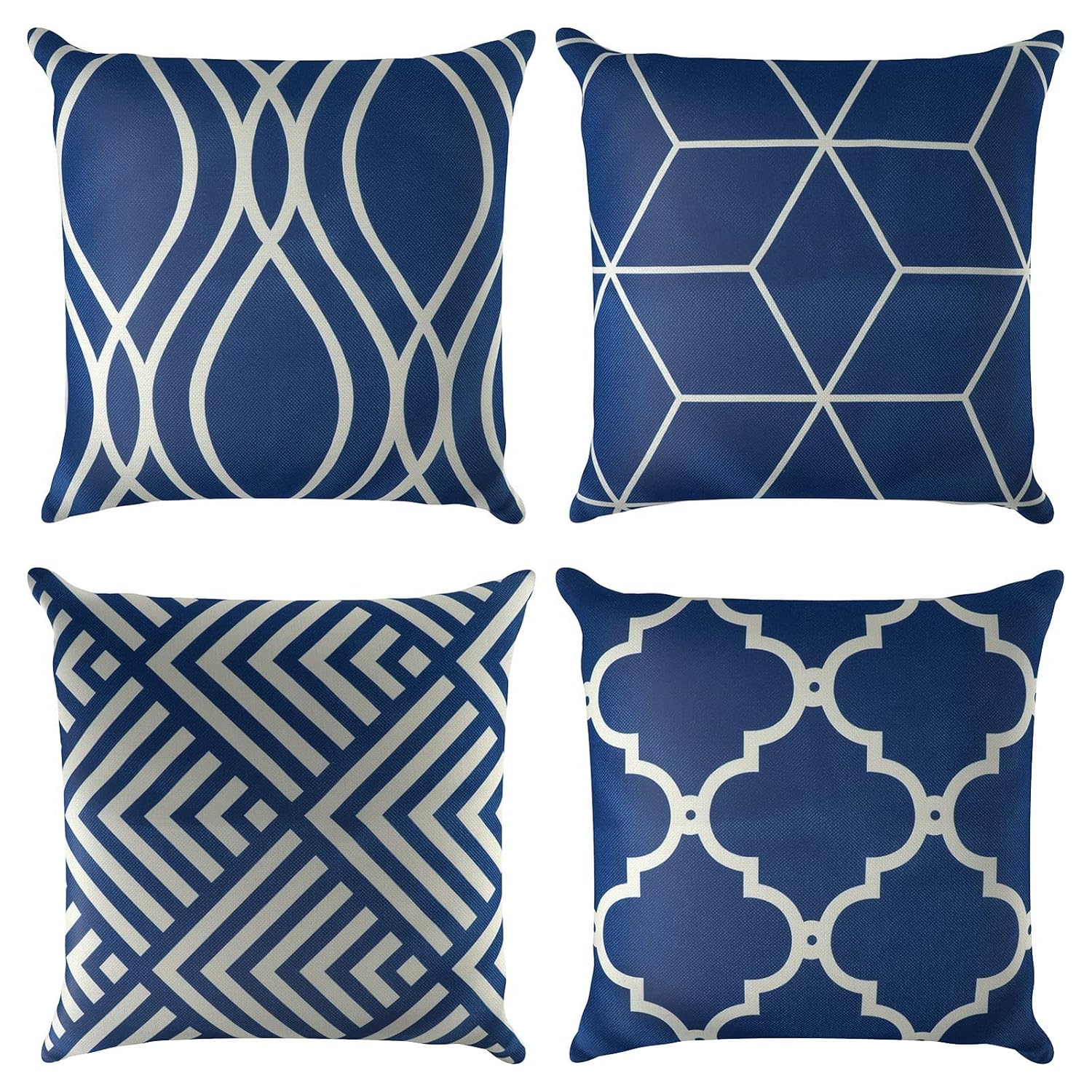 JuneJour Set of 4 Navy Cushion Covers Outdoor Furniture Decorative Linen Square Single-Sided Printing Pillow Cover for Home Office Sofa Couch Car Garden 45 x 45cm (A-l-Navy, 18...