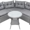 KCUZO 4-piece Resin Wicker Patio With Round Table, Gray Cushion Furniture Set Sofa-type Garden Pool Balcony