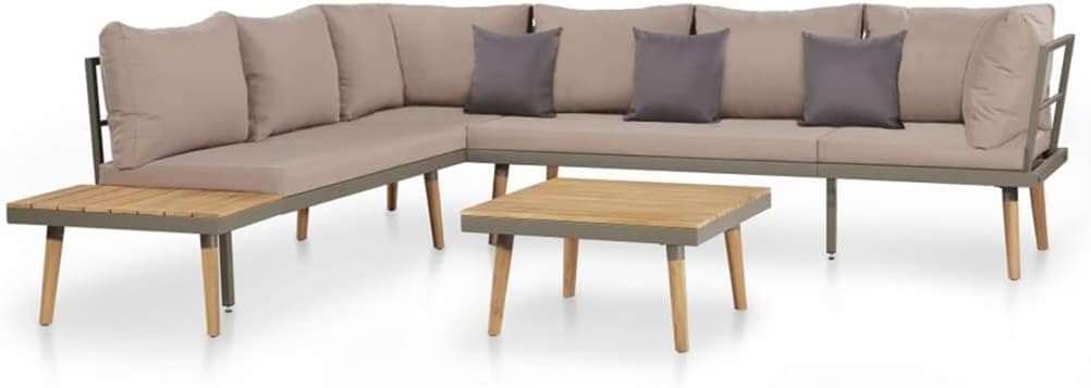 KCUZO 4 Piece Solid Acacia Wood Garden Sofa Set with Cushions Outdoor Lounge Sets Patio Furniture Weather Resistant