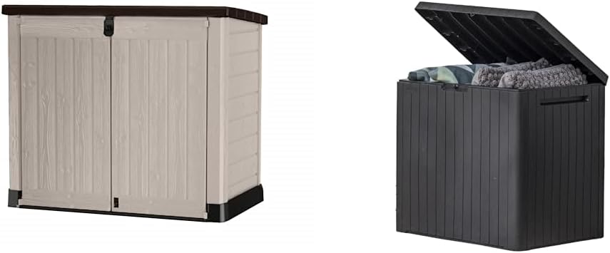 Keter 250001 Store It Out Pro Outdoor Storage Shed, 145.5 x 82 x 123cm Beige/Brown & City 30 Gallon Resin Deck Box for Patio Furniture, Pool Accessories, and Storage for Outdoor...