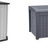 Keter Store It Out Nova Outdoor Garden Furniture Storage Shed Light Grey with Dark Grey Lid & Borneo 416L Outdoor 60% recycled Garden Furniture Storage Box Grey Rattan Effect
