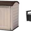 Keter Store It Out Ultra Outdoor Garden Storage Shed, 177 x 113 x 134 cm - Beige and Brown & Eden Bench 265L Outdoor 60% recycled Garden Furniture Storage Box Graphite & Light Grey