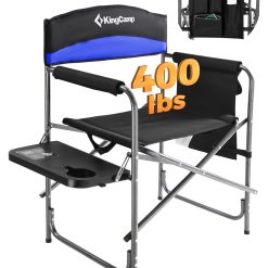 KingCamp Directors Chairs Folding Oversize Camping Chairs for Adults 20.86 in Wide Seat for Heavy People with Table Supports up to 396 LBS(Blue)