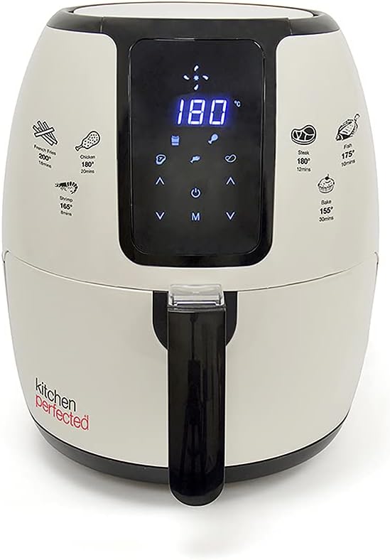Kitchen Perfected® 4L XL Family Sized Digi-Touch AIRFRYER - Portable Fryer / Grill / Oven / Steamer Uses 80% Less Oil. 1500w Extra Large Power Air Fryer in Cream and Black
