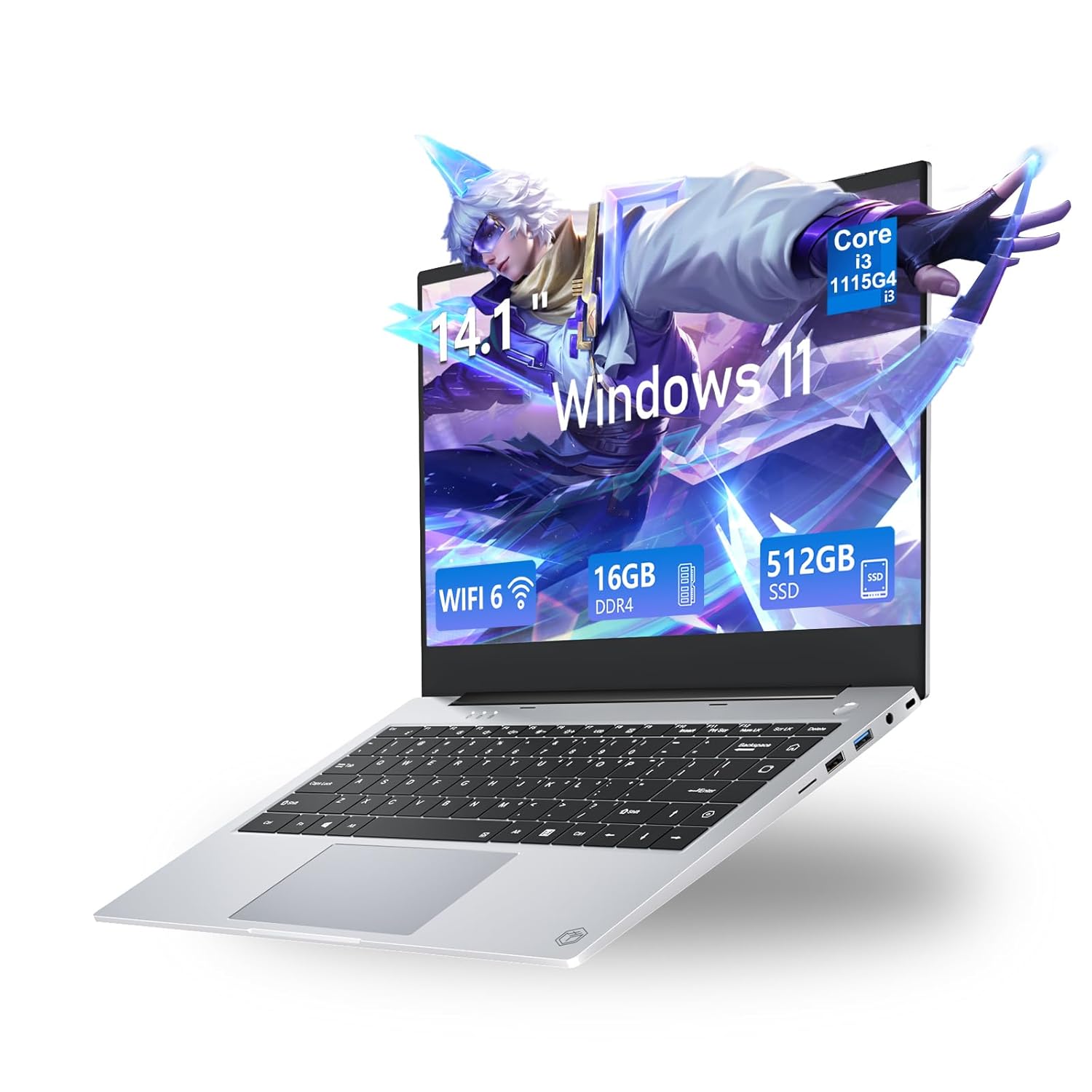 KUMNOSAL Laptop Computer Core i3-1115G4 Processor, Laptop 16GB DDR4 RAM 512GB SSD, Notebook 14.1 Inch 1920 * 1080P IPS, PC Laptop UHD Graphics/WIFI6/7000mAh Battery/Type-C