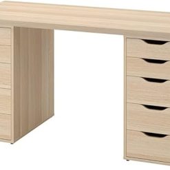 LAGKAPTEN/ALEX Desk,140x60 cm, durable and easy to care for. Desks for home. Desks & computer desks. Tables & desks. Furniture. (White stained oak effect)
