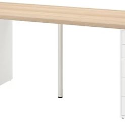 LAGKAPTEN/ALEX Desk, 200x60 cm, durable and easy to care for. Desks for home. Desks & computer desks. Tables & desks. Furniture. Environment friendly. (White stained oak/white)