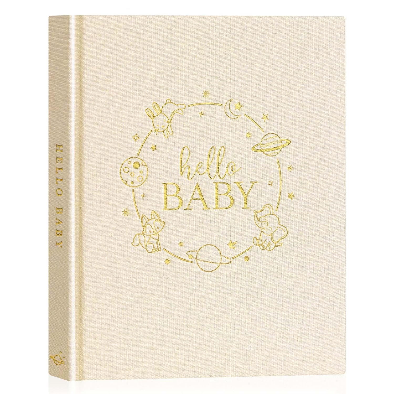 Lanpn Hello Baby Memory Book for Boy Girl - Linen Hardcover Baby Book Keepsake for New Parents - Newborn Baby First 5 Year Journal Scrapbook Photo Album Baby Milestone Book...